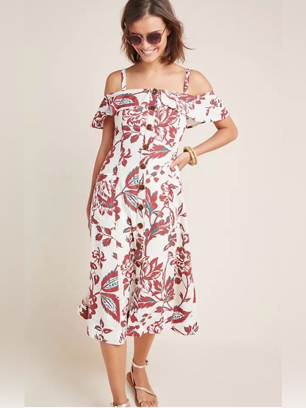 Anthropologie Oahu Dress off-the-shoulder neckline with ruffled straps size 10
